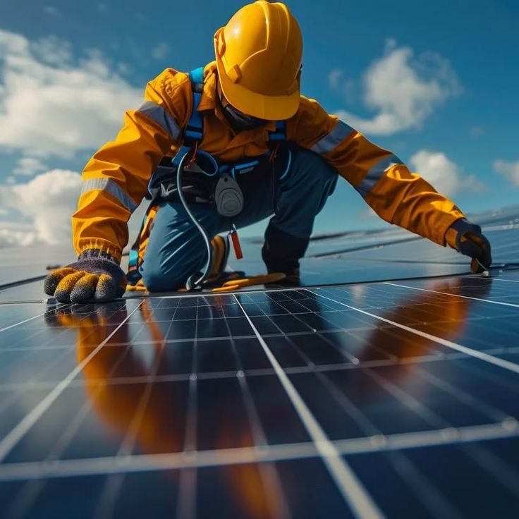 Aerial view of houses with solar panels